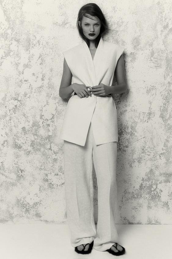 WIDE-LEG JACQUARD TROUSERS - Ecru 