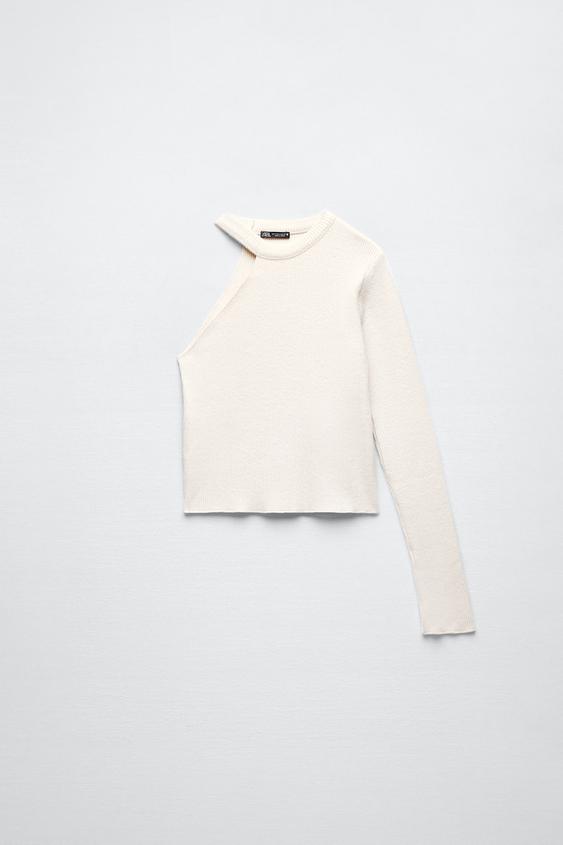 SOFT ASYMMETRIC T-SHIRT - Ecru | ZARA 