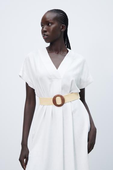 zara white button dress