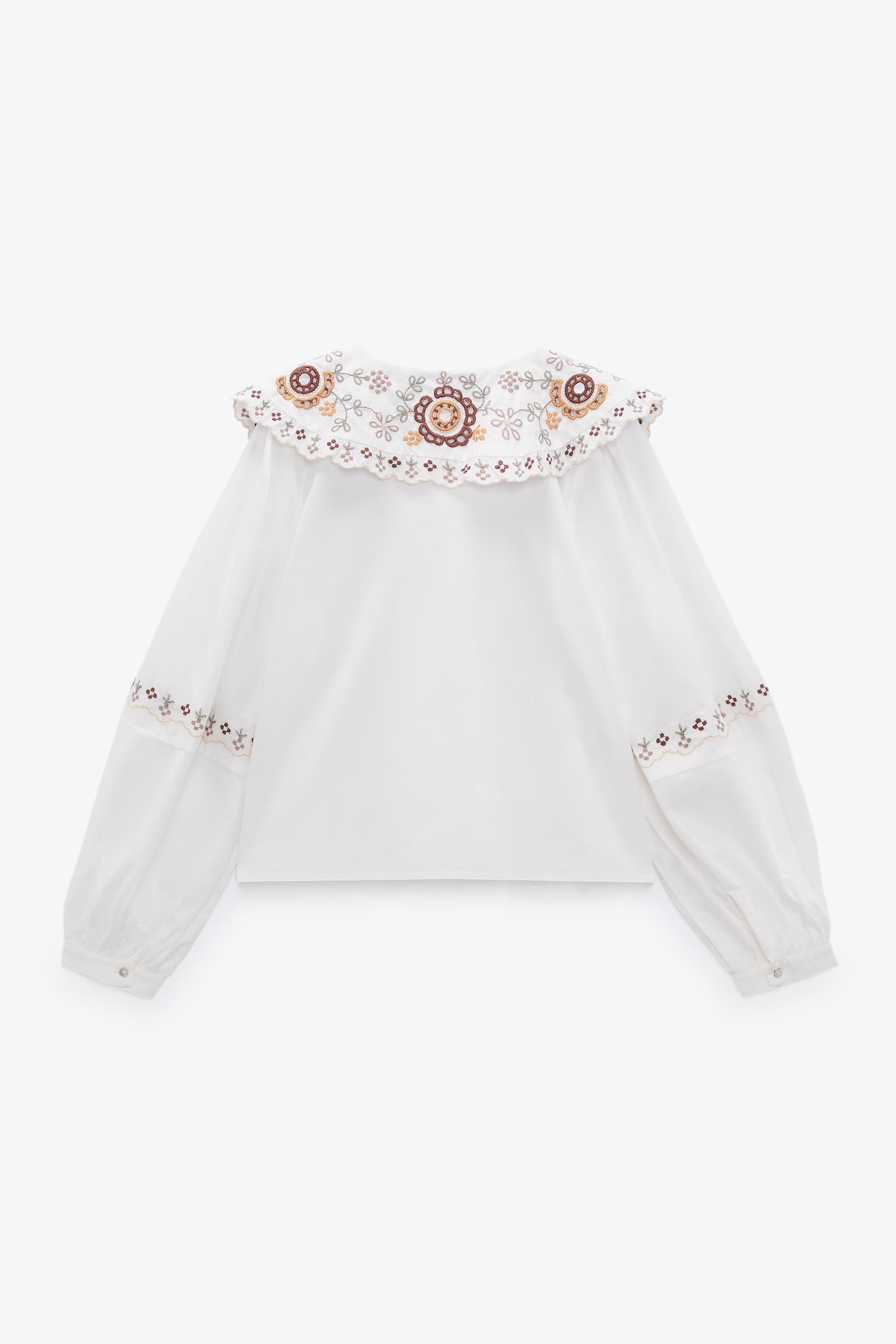 CAMISA POPELÍN BORDADOS CONTRASTE - Cobalto | ZARA España