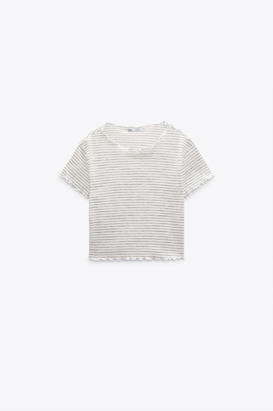 STRIPED T-SHIRT - Ecru / Black | ZARA 