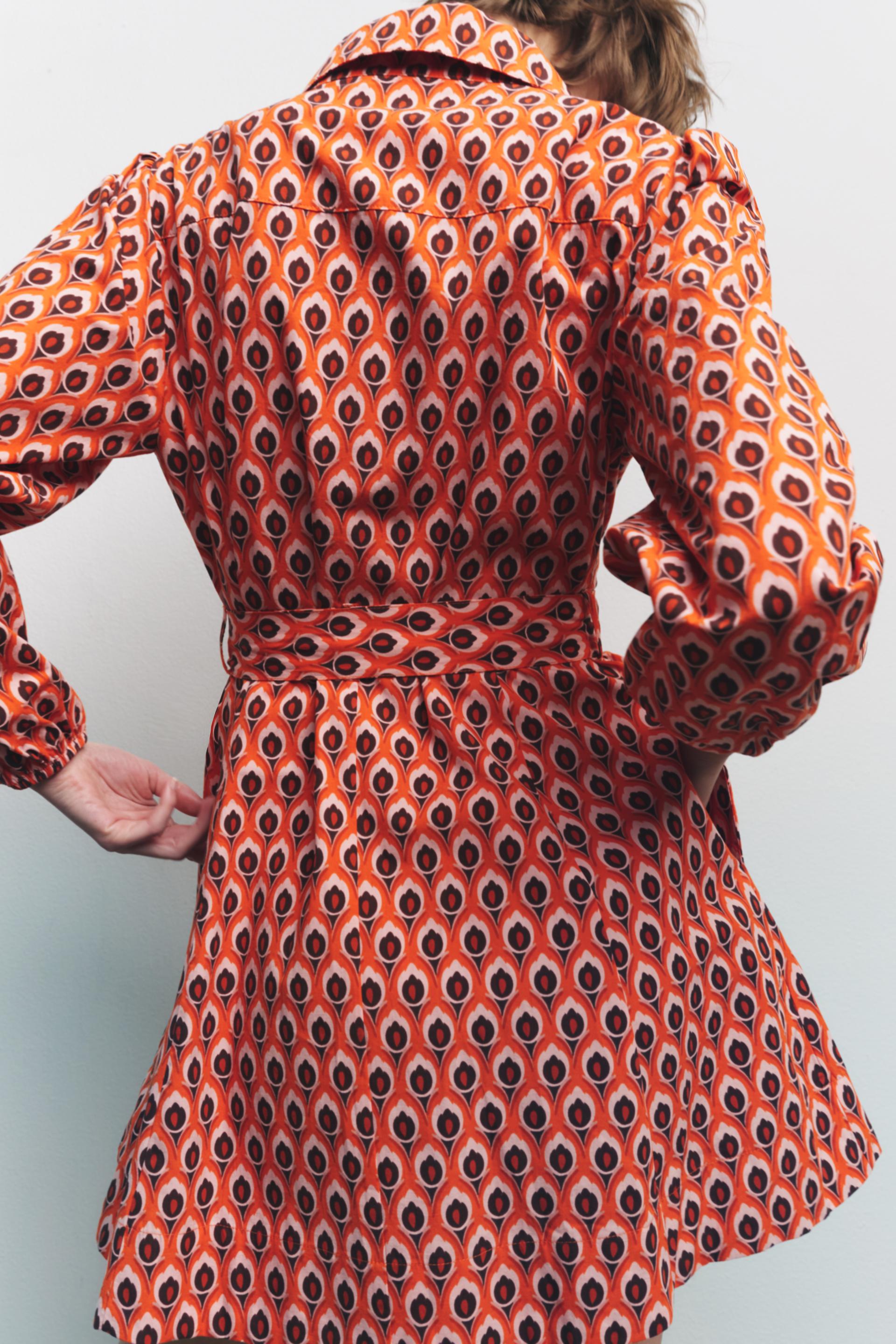 SHORT PRINTED DRESS - Orange | ZARA 
