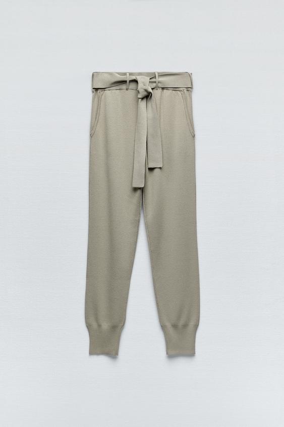 KNIT TROUSERS WITH BELT - Light khaki 