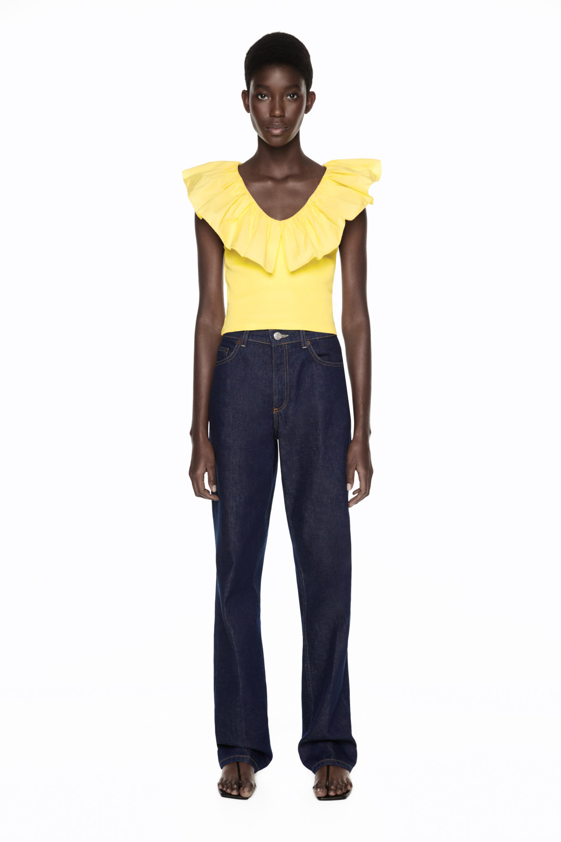 RUFFLED POPLIN TOP - Yellow | ZARA 