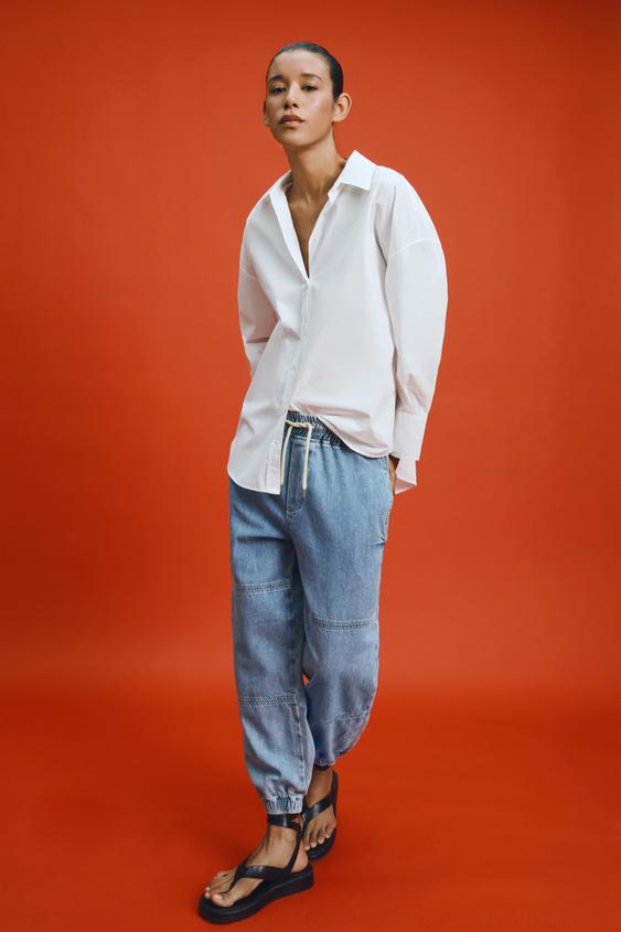 DENIM JOGGERS WITH DRAWSTRINGS - Mid 