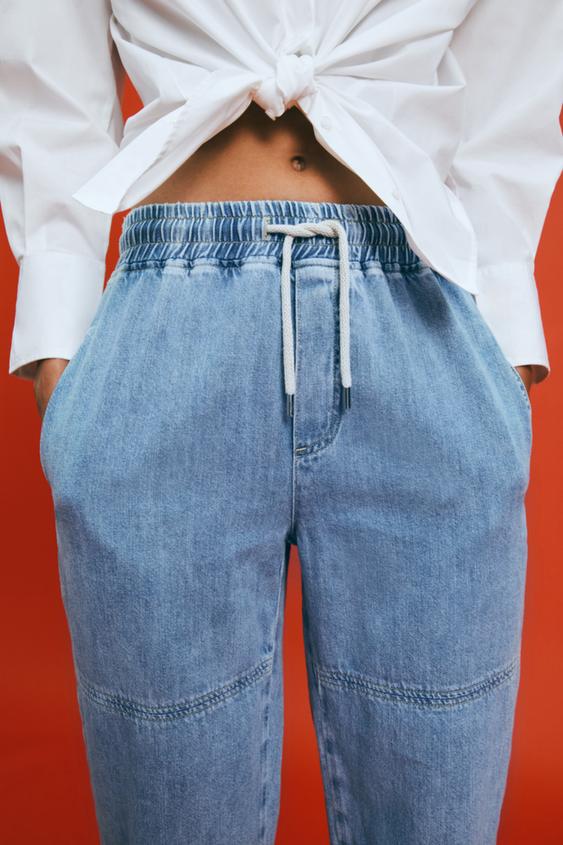 DENIM JOGGERS WITH DRAWSTRINGS - Mid 
