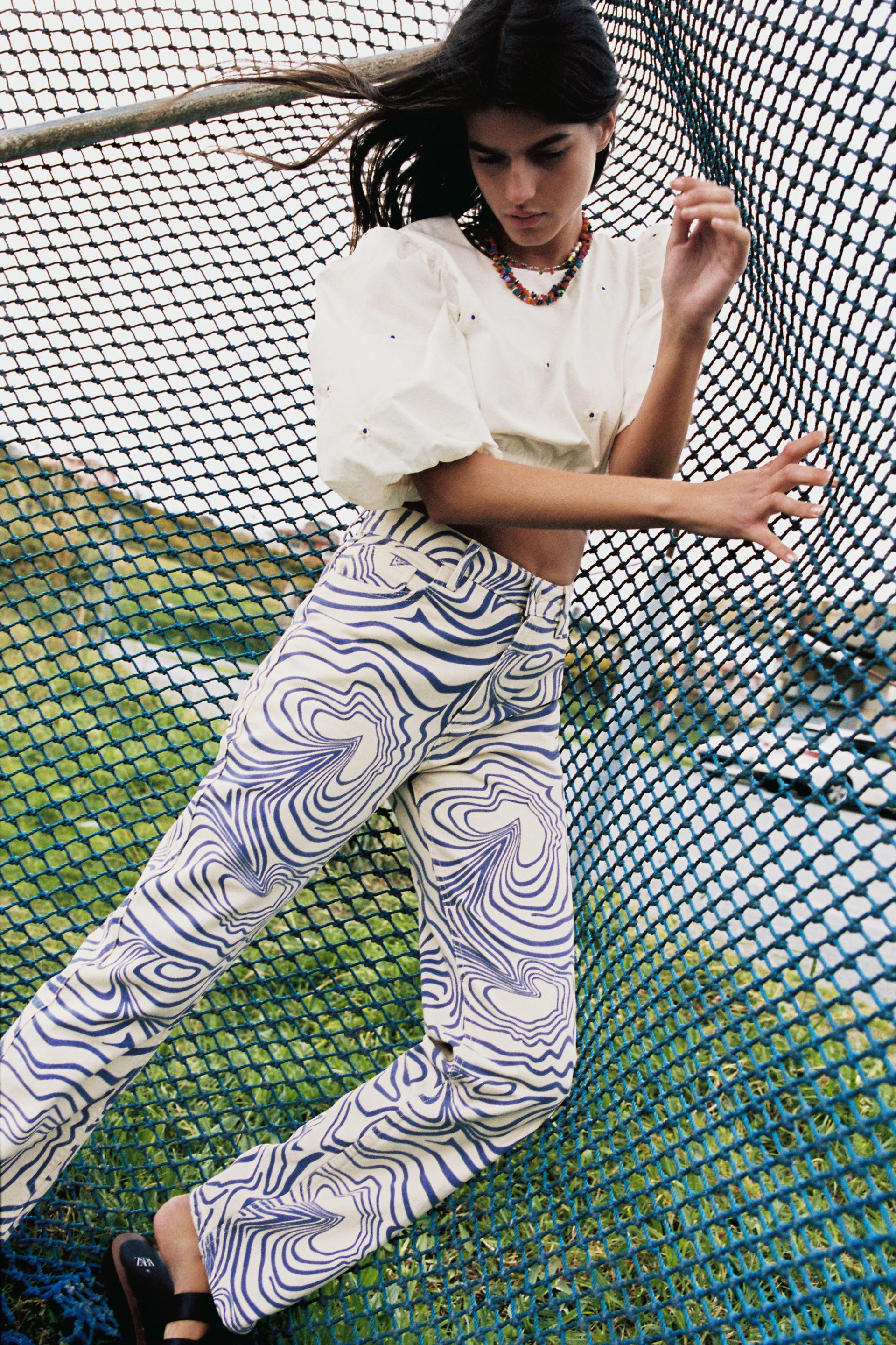 STRAIGHT FIT PRINTED JEANS - Navy 