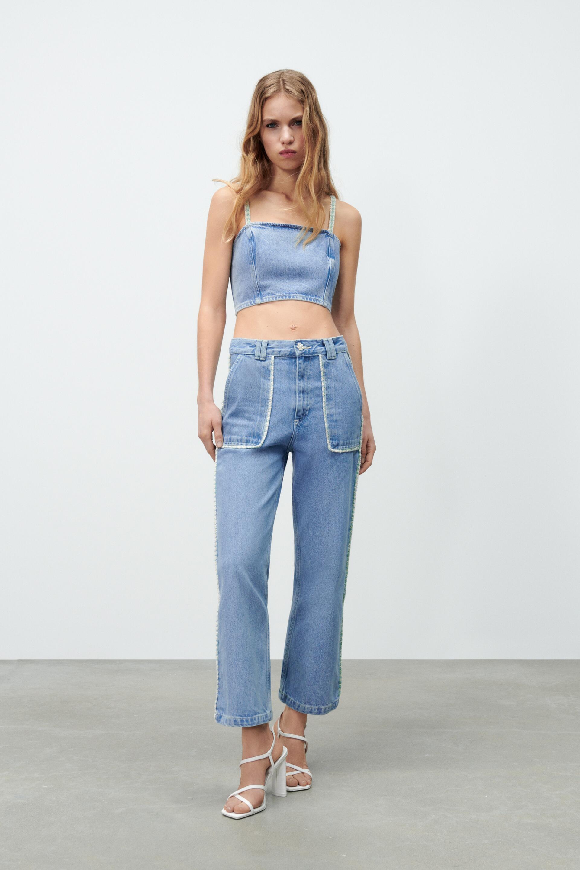 CONTRAST CROP TOP - Blue | ZARA Australia