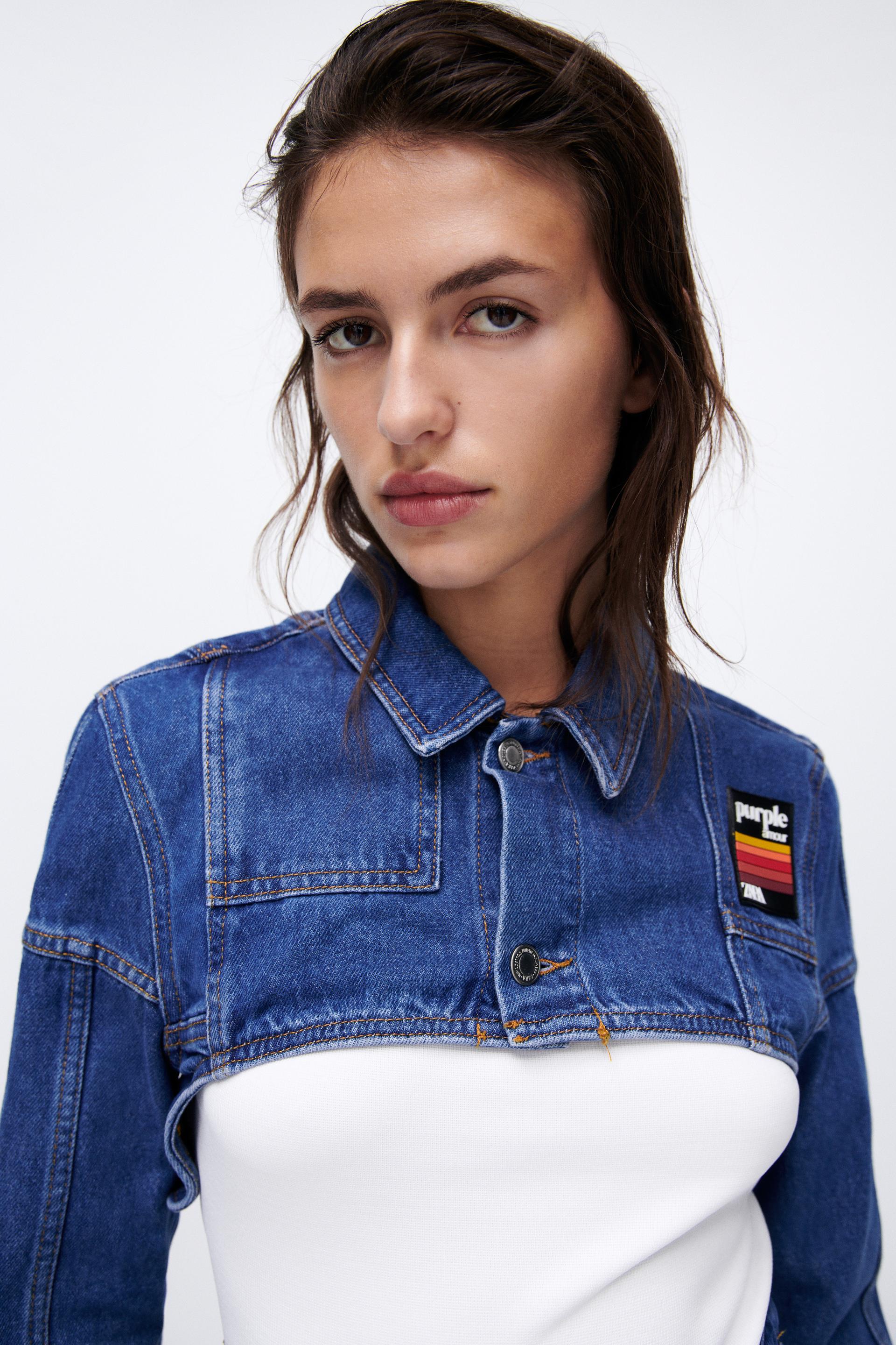 PURPLE MAGAZINE DENIM CROPPED JACKET 