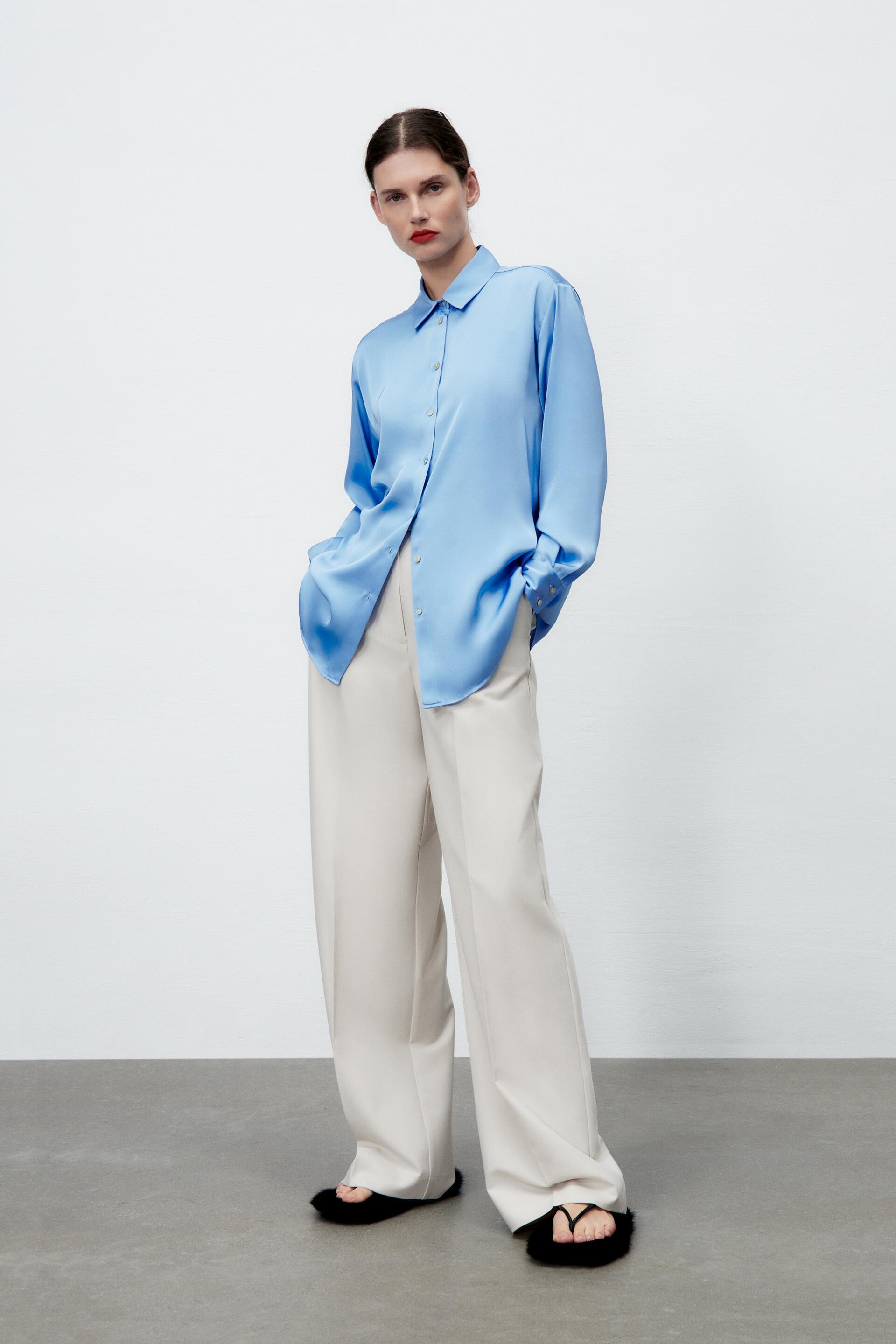 BASIC SATIN SHIRT - Light blue | ZARA 