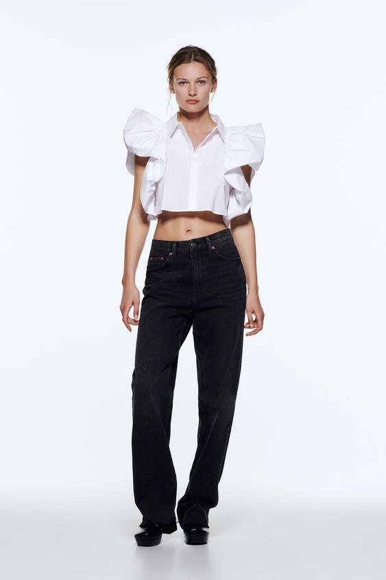 CROPPED SHIRT WITH RUFFLES - White 