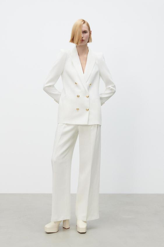 PANTALÓN FULL LENGTH CON LINO - Blanco roto | ZARA Chile
