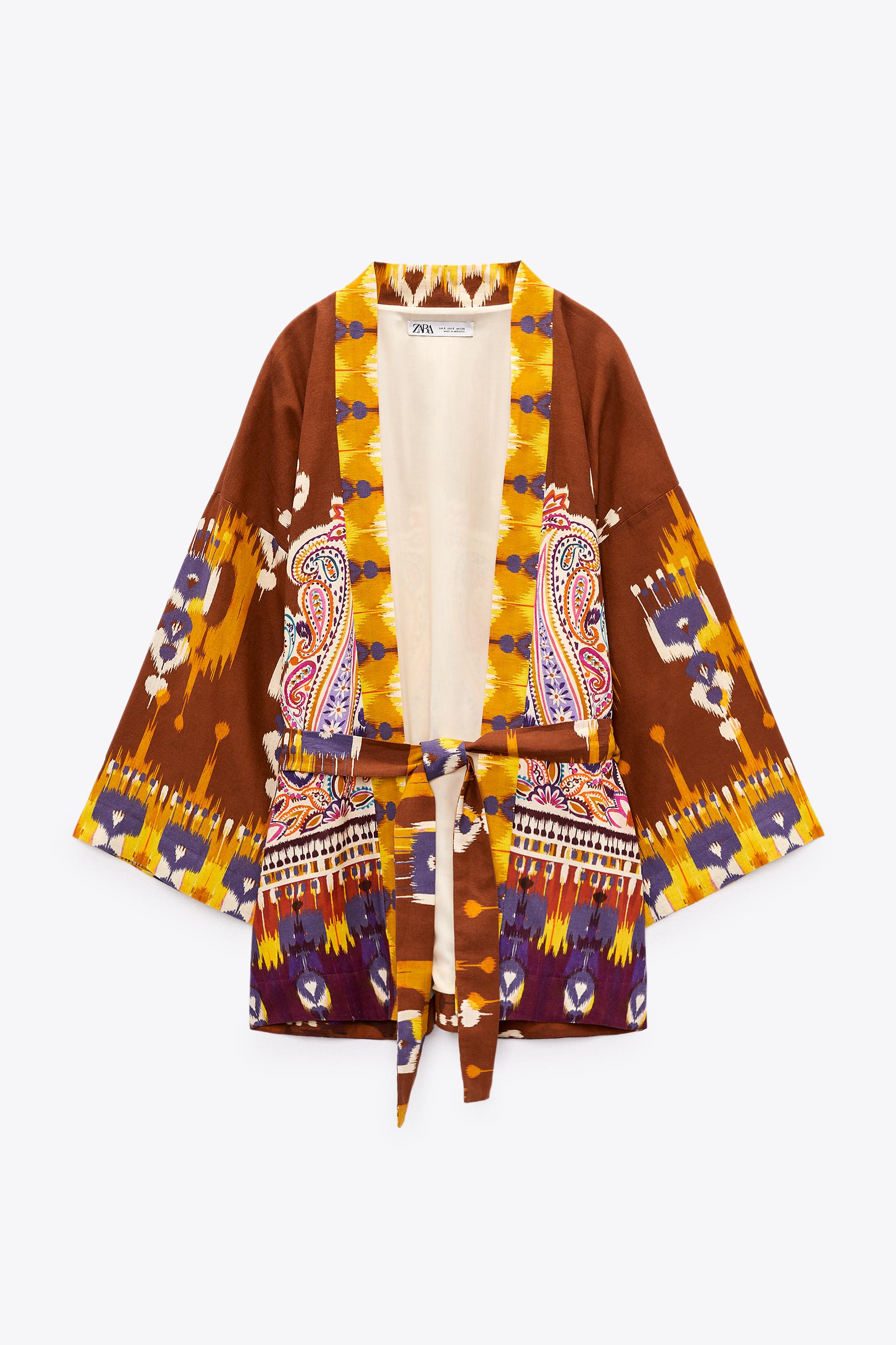 KIMONO CON LINO ESTAMADO - Multicolor | ZARA Chile