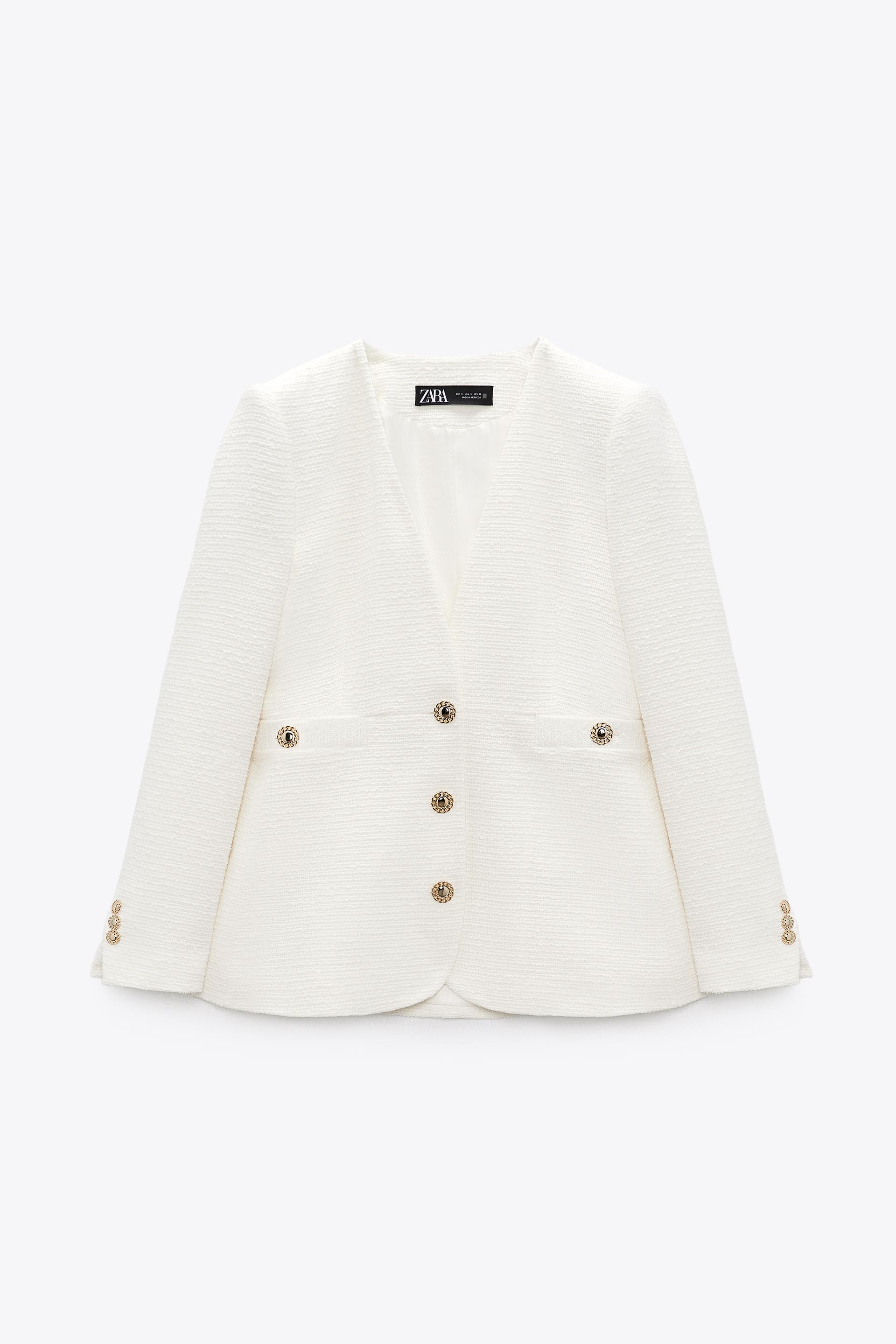 zara tweed jacket white