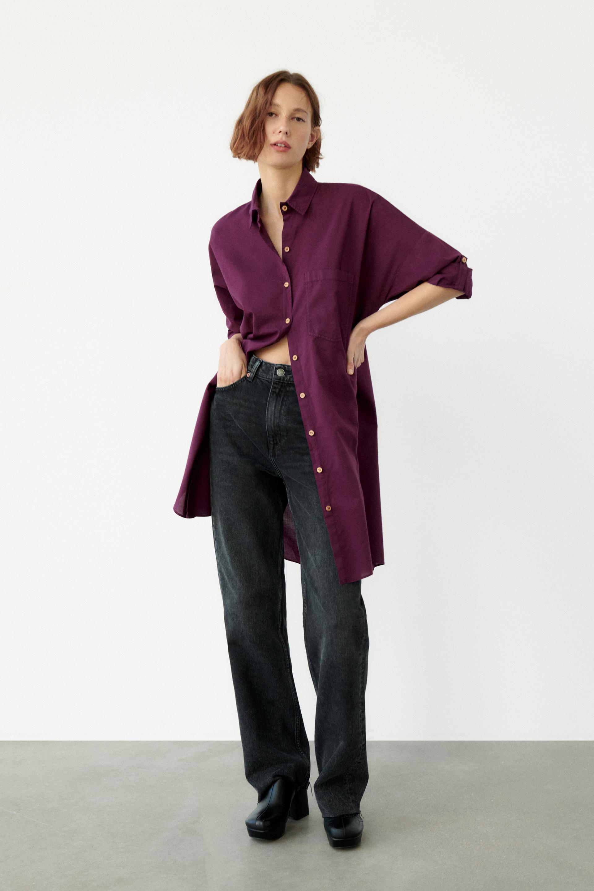LONG TUNIC WITH POCKET - Purple | ZARA 