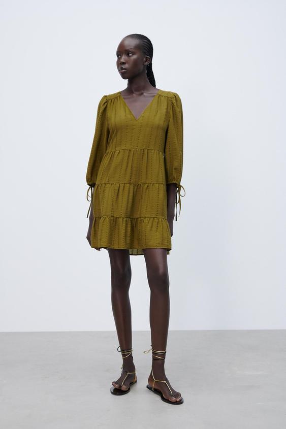 TEXTURED WEAVE MINI DRESS - Oil | ZARA 