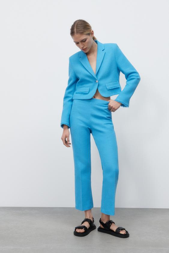 TEXTURED TROUSERS - Turquoise | ZARA 