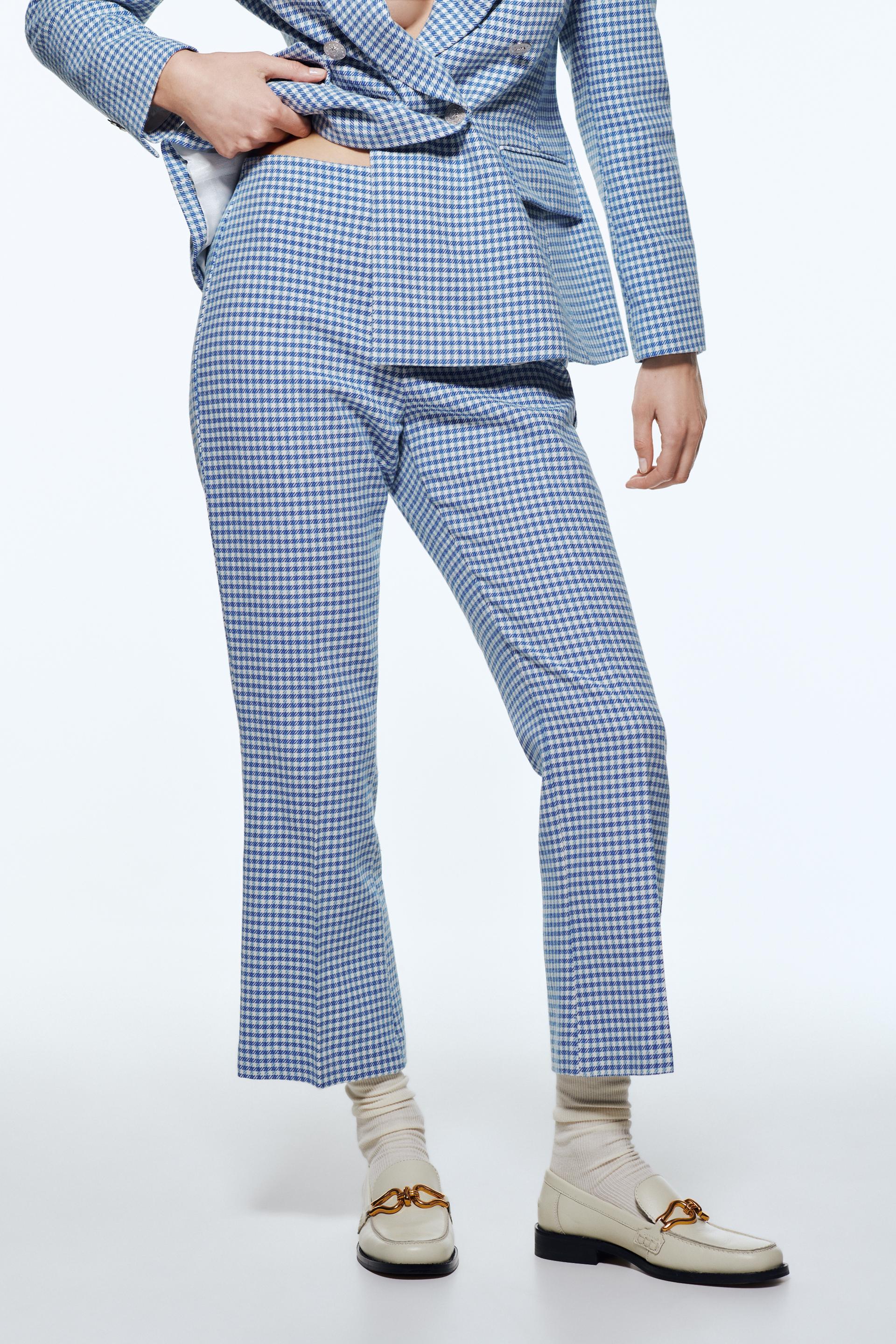 PANTALÓN FLARE PATA DE GALLO - Azul / Blanco | ZARA Chile