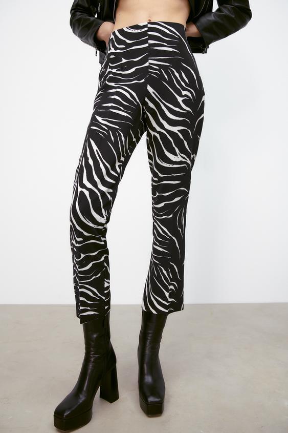 MINI FLARE PRINTED TROUSERS - Black 