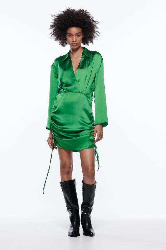 VESTIDO SATINADO - Verde medio | ZARA Chile