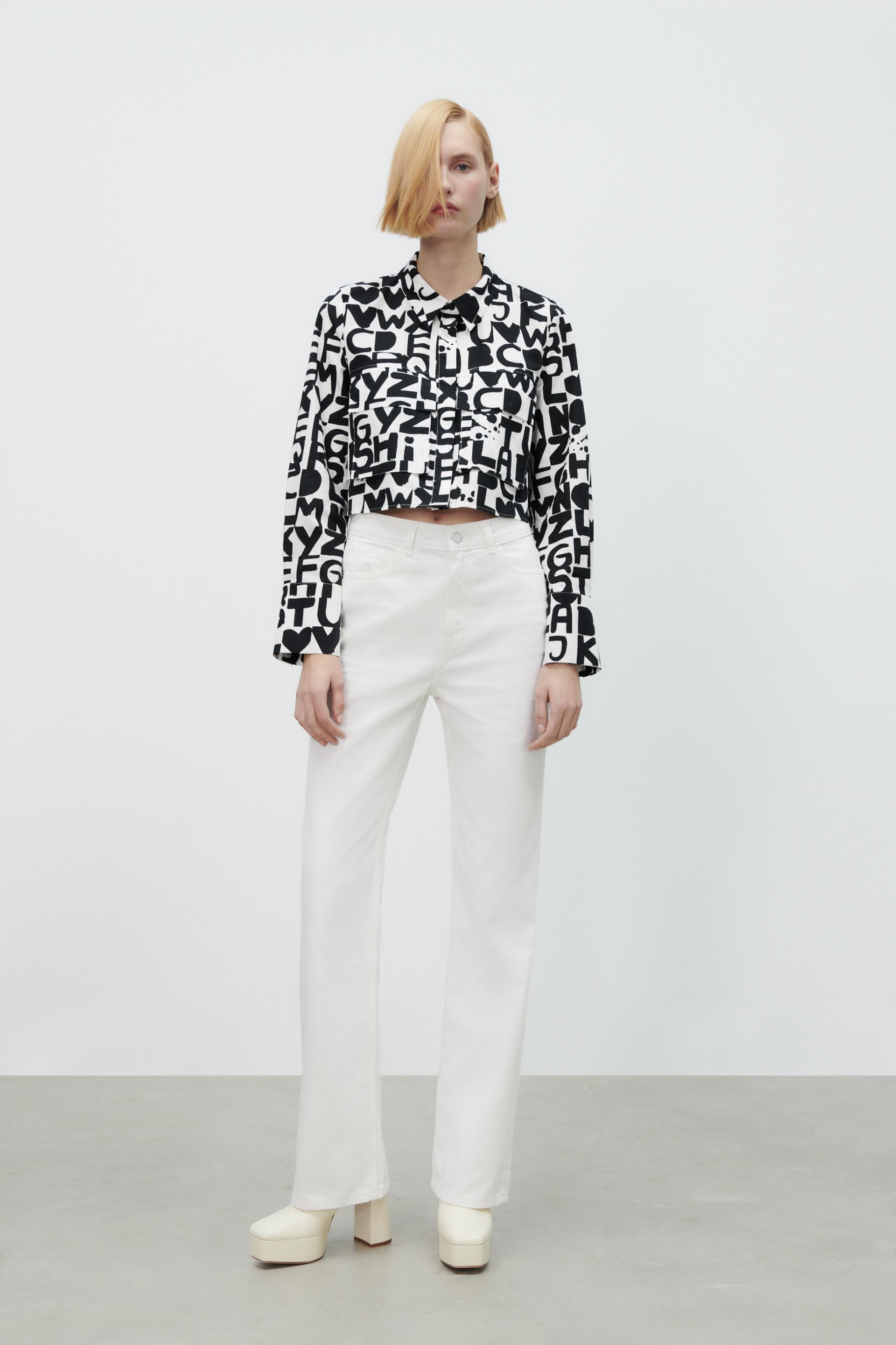 PRINTED CROPPED SHIRT - Black / White 