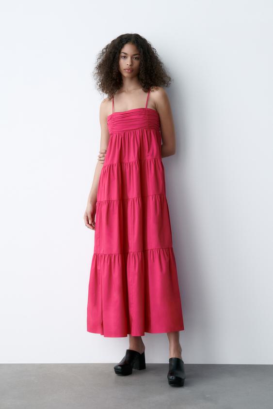 VESTIDO LARGO PANELES - Fucsia | ZARA Chile