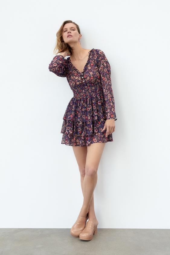 VESTIDO MINI VOLANTES PLISADOS - Blanco | ZARA España