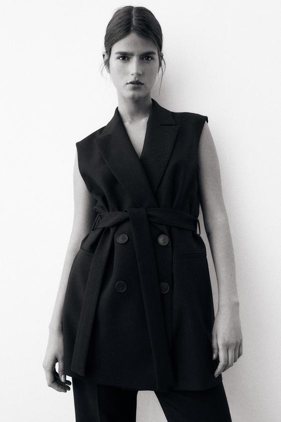 CHALECO LARGO CRUZADO - Negro | ZARA Chile
