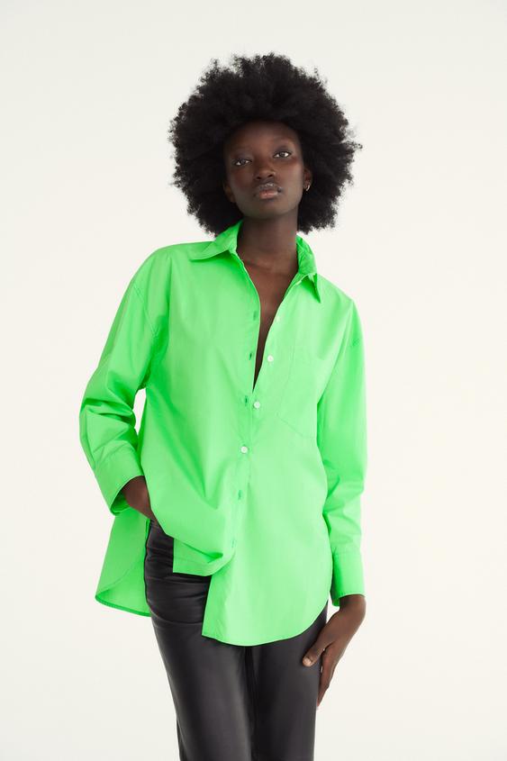 POPLIN SHIRT WITH POCKET - Green | ZARA 