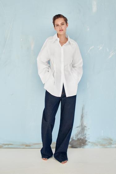 zara blue and white shirt
