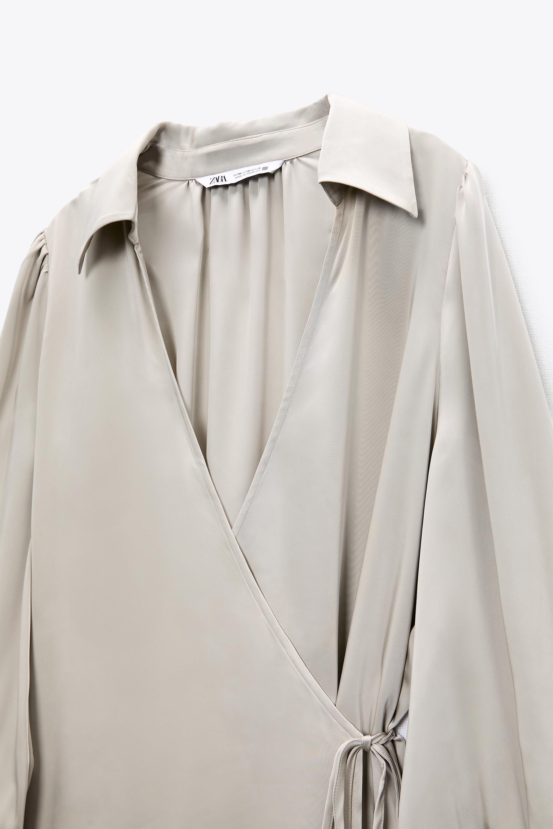 SATIN BLOUSE WITH TIED BOW DETAIL - Pearl grey | ZARA New Zealand SATIN BLOUSE WITH TIED BOW DETAIL - Pearl grey | ZARA New Zealand