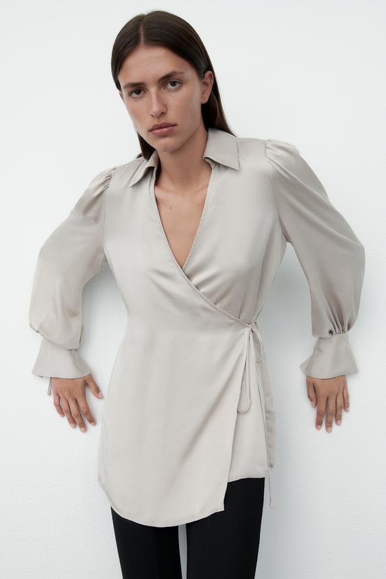 SATIN BLOUSE WITH TIED BOW DETAIL 