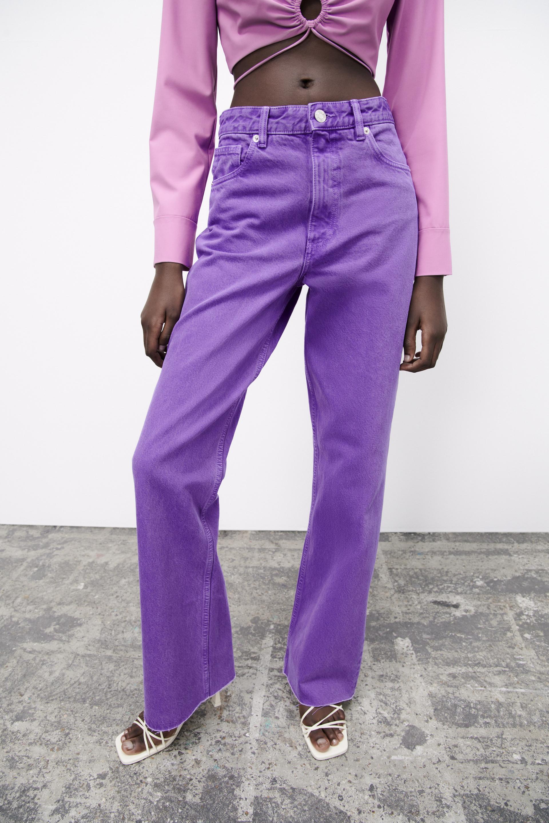FULL-LENGTH WIDE-LEG JEANS - Neon green | ZARA Australia