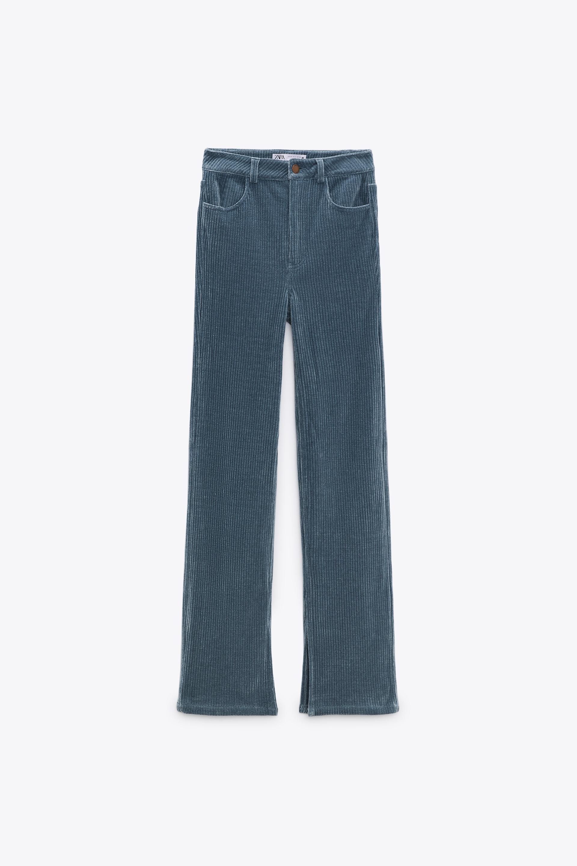SLIM FLARE CORDUROY TROUSERS - Blue 