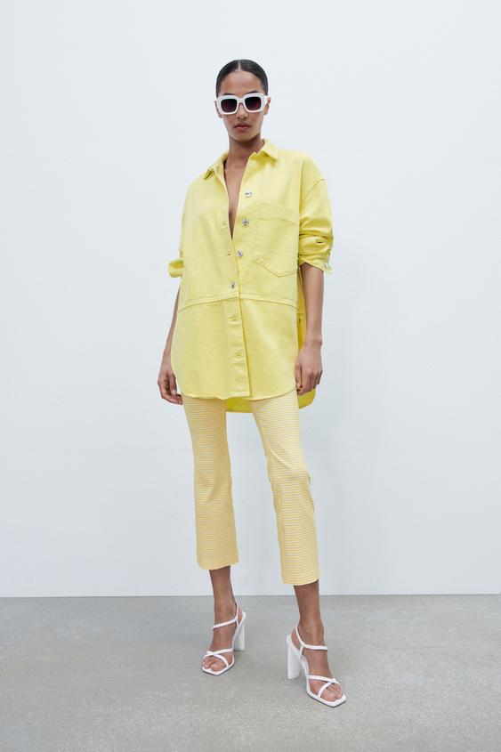 GINGHAM FLARE LEGGINGS - Pastel yellow 