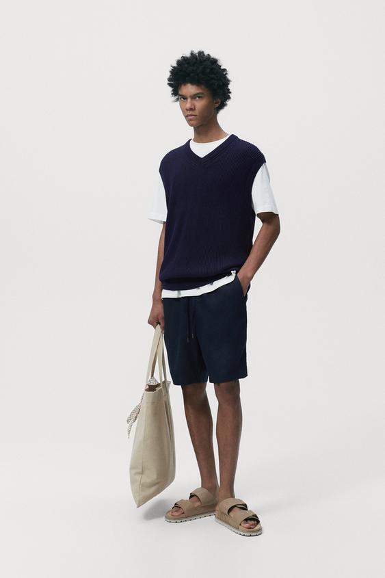 LINEN BERMUDA SHORTS - Navy blue | ZARA Australia