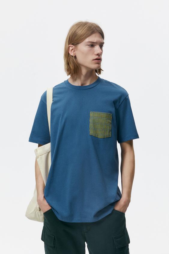 T-SHIRT WITH PRINTED POCKET - Blue 