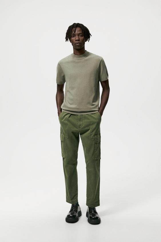 KNIT HIGH NECK T-SHIRT - Light khaki 