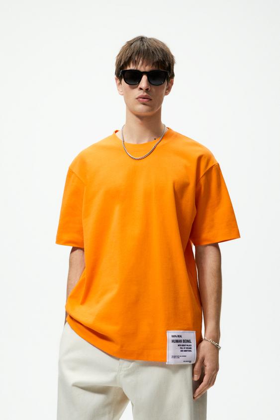 CONTRAST LABEL T-SHIRT - Orange | ZARA 