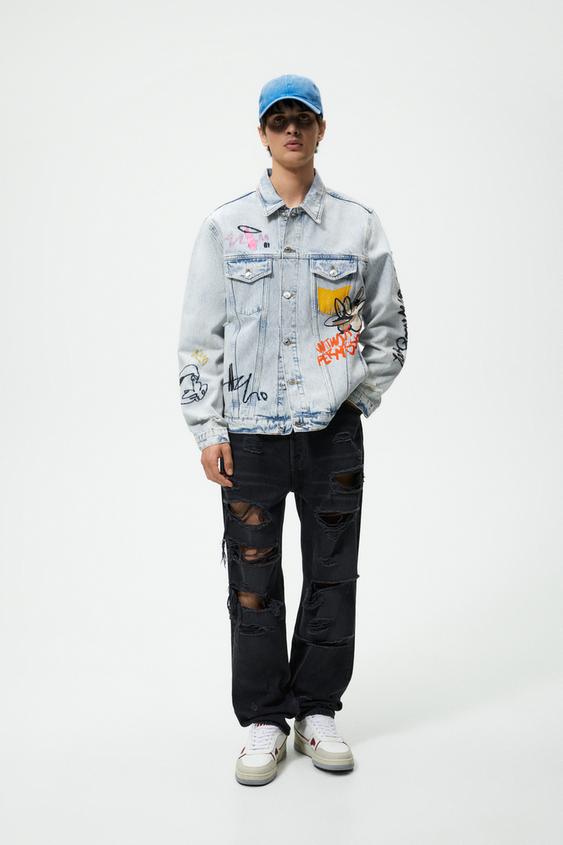 DENIM JACKET WITH CONTRAST EMBROIDERY 