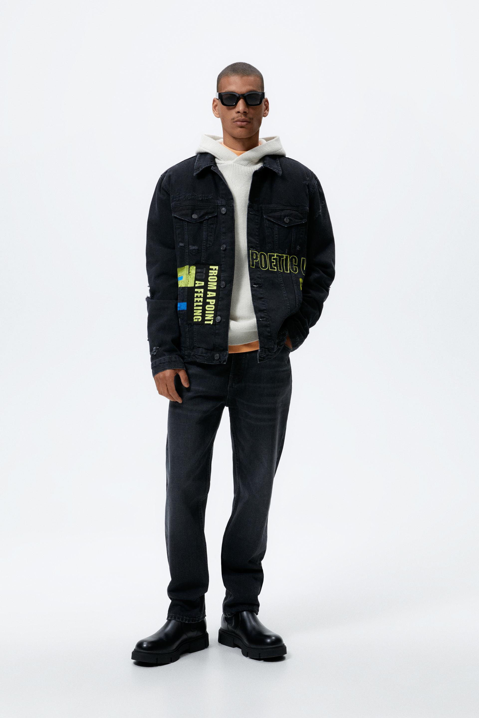 PRINTED DENIM JACKET WITH PATCH - Black 