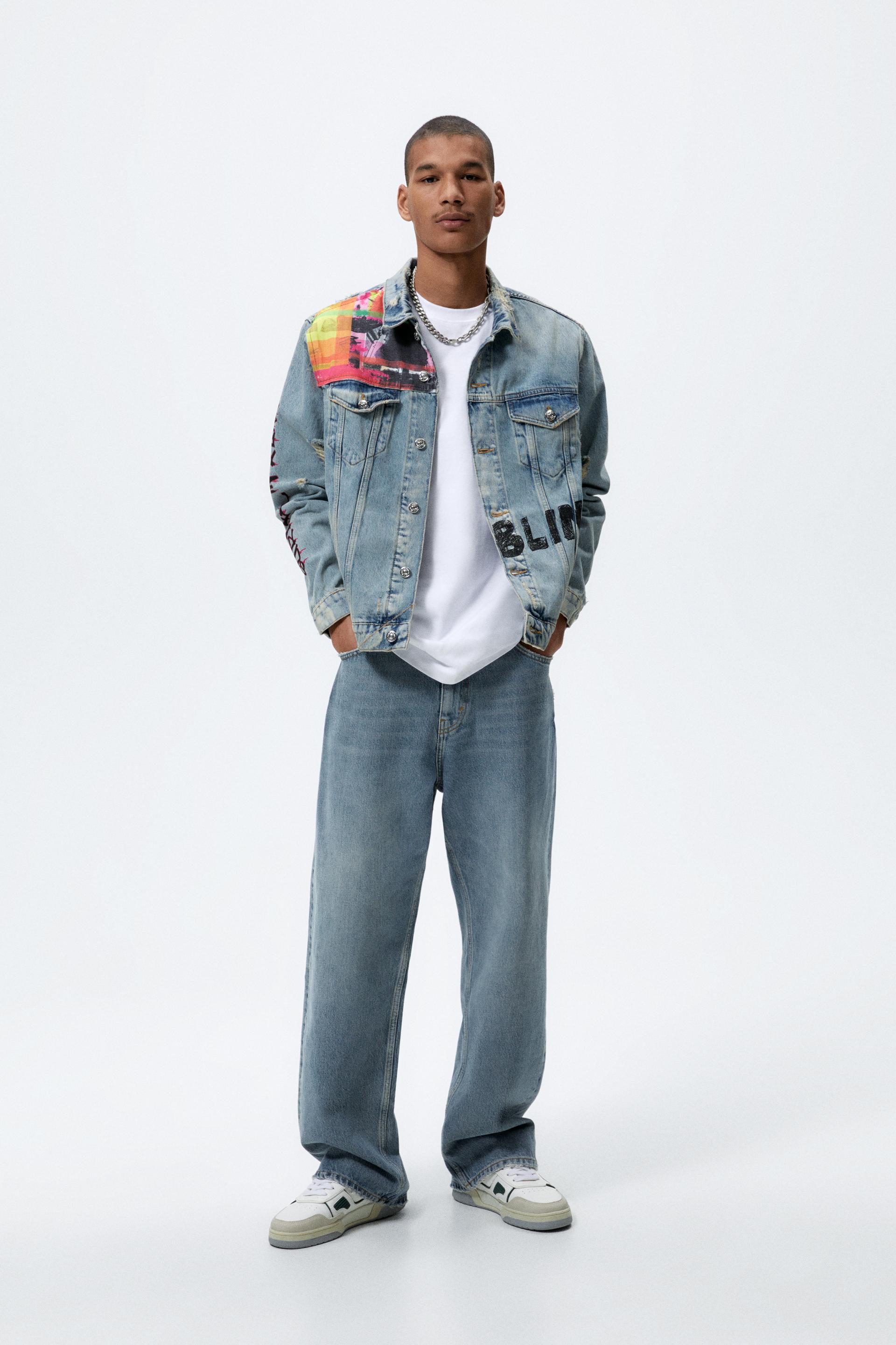 PRINTED DENIM JACKET WITH PATCH - Faded 