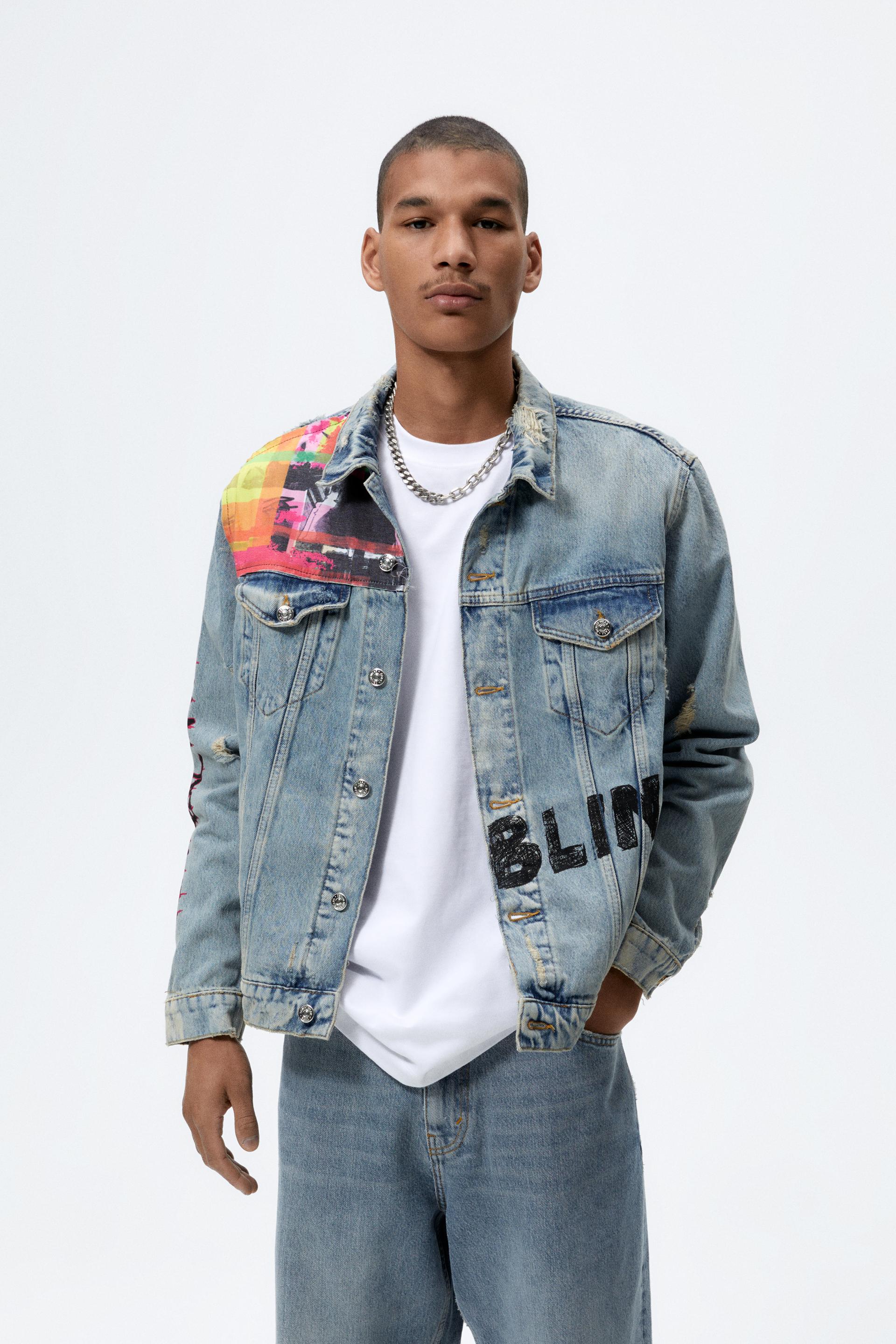PRINTED DENIM JACKET WITH PATCH - Faded 