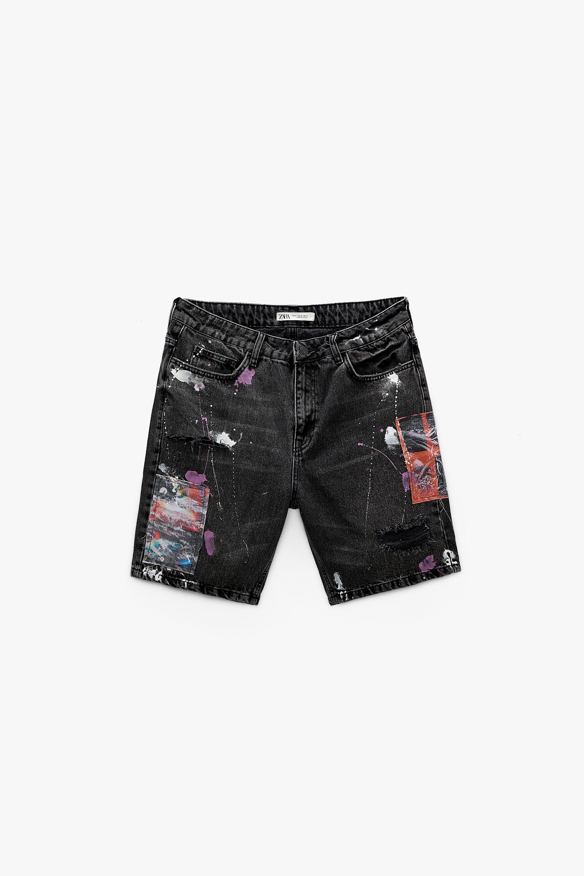DENIM BERMUDA SHORTS WITH PATCHES - Charcoal | ZARA Australia