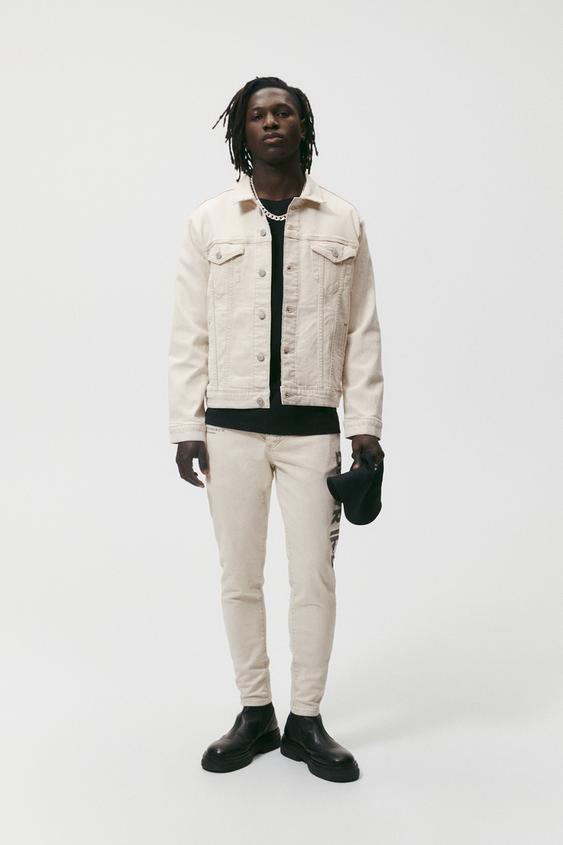 PRINTED DENIM JACKET - Beige | ZARA 