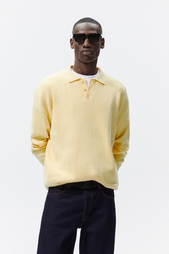 TEXTURED KNIT POLO SHIRT - Yellow 