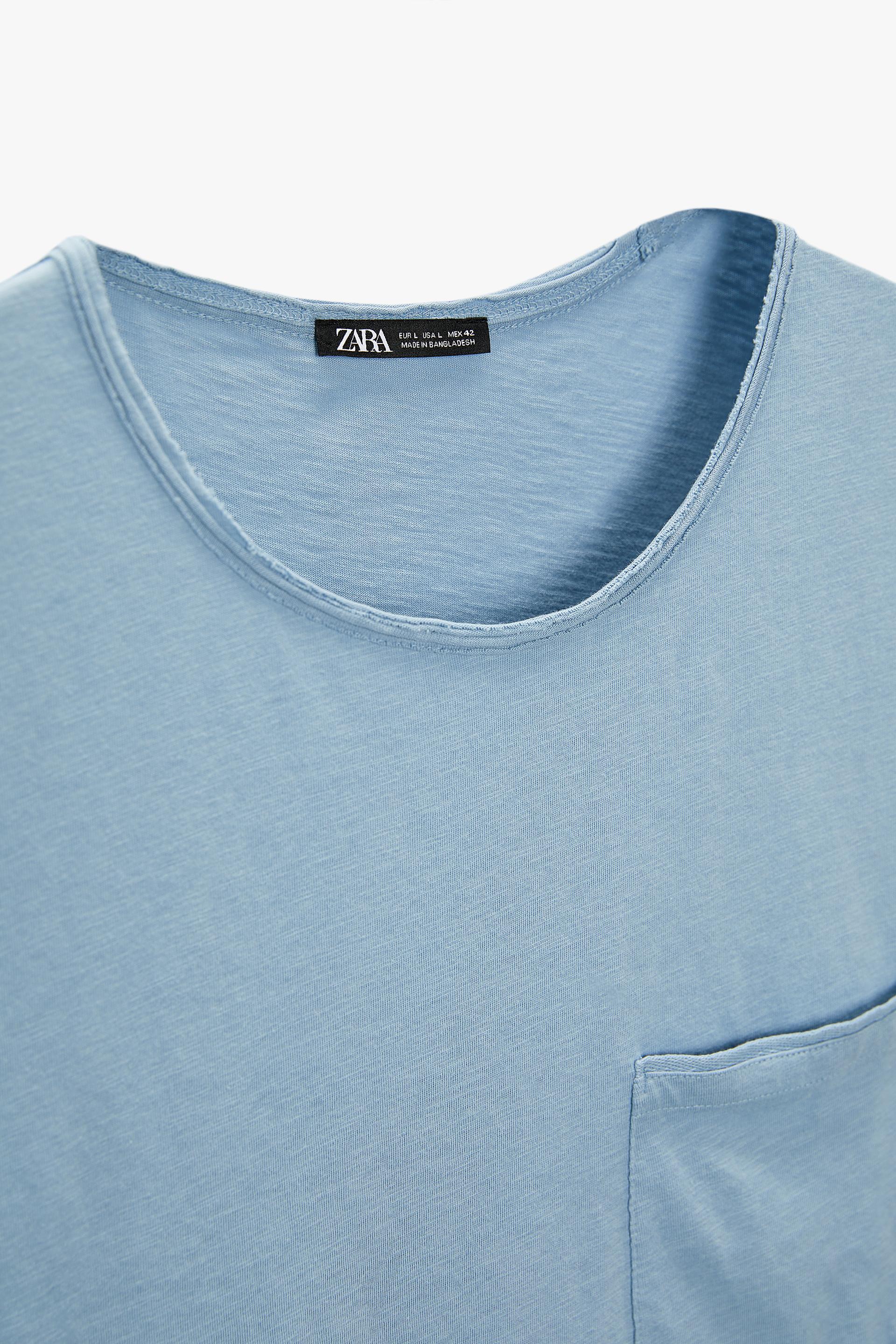 TEXTURED T-SHIRT WITH POCKET - Sky blue 