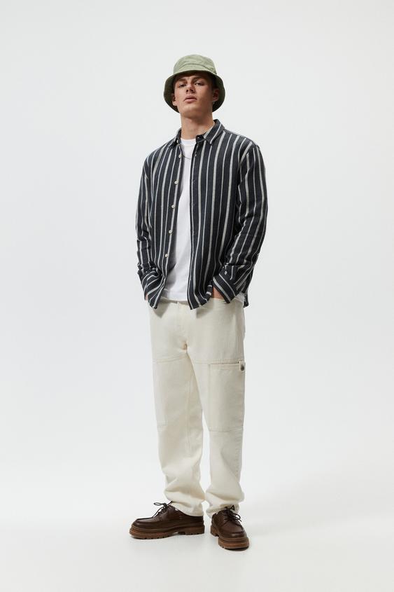 STRIPED FLANNEL SHIRT - Grey | ZARA 
