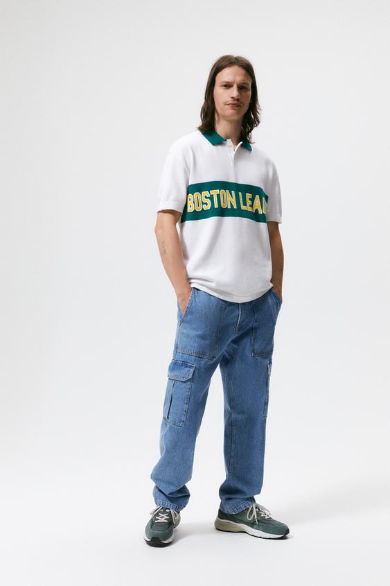 COLOUR BLOCK KNIT POLO WITH SLOGAN - White | ZARA Australia