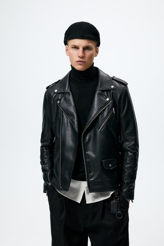 CAZADORA BIKER EFECTO PIEL - Negro | ZARA Chile